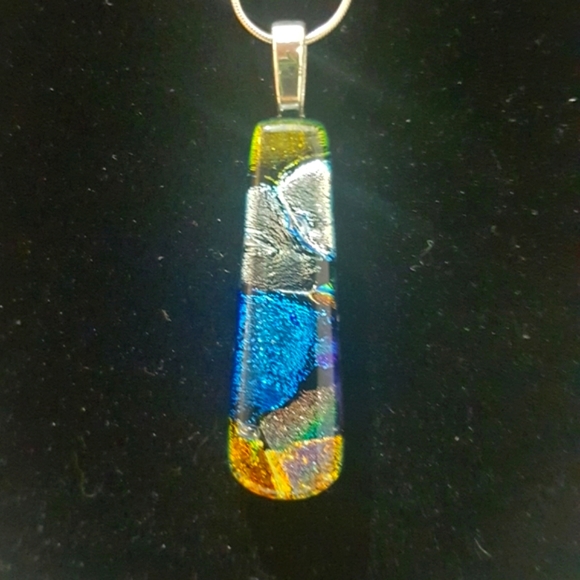 Dichroic Fused Glass Pendant with 16" sterling silver snake chain - Picture 4 of 8